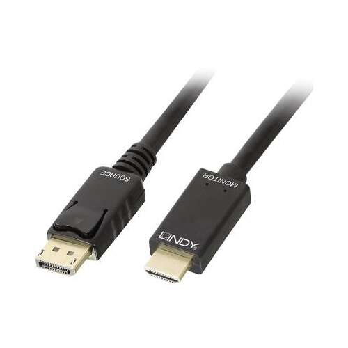 LINDY DisplayPort zu HDMI Kabel, 2m, schwarz, 4K30, unterstützt HDCP, DPCP, Full HD 1080p, 3D, unkomprimiertes Audio, DTS, Dolby Digital, DTS-HD, Dolby True HD