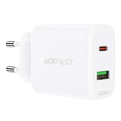 Acefast A25 20W USB-C и USB-A двупортово стенно зарядно, бяло