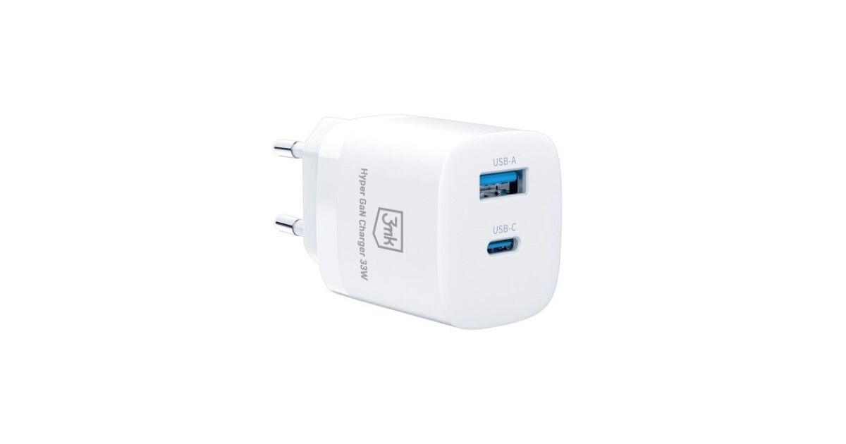 3mk Hyper GaN USB-A / USB Type-C Hálózati gyorstöltő - Fehér (33W) 119992580