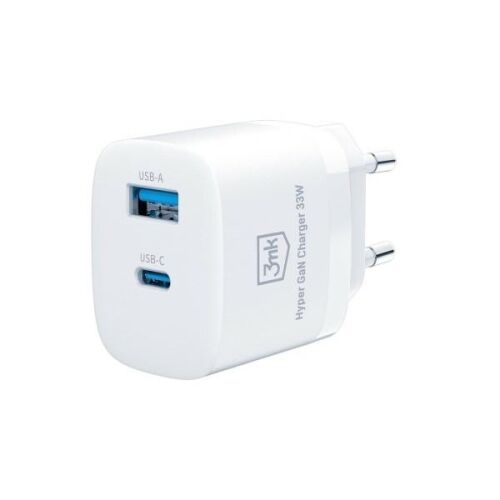 Ładowarka sieciowa 3mk Hyper GaN 33W USB-A i USB-C, biała