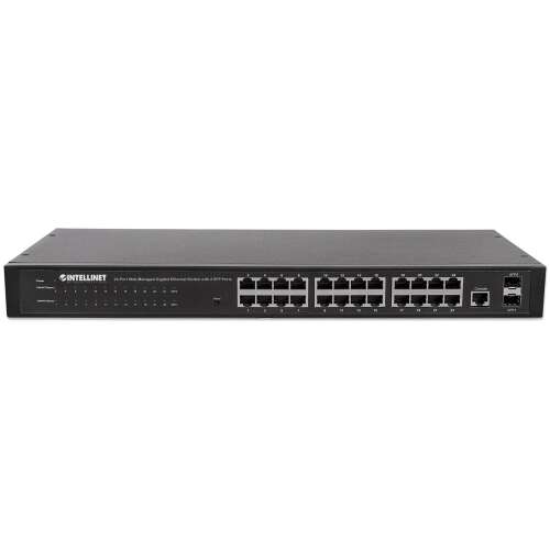 Intellinet 560917 Switch Gigabit Ethernet cu 24 de porturi, gestionat prin web, cu 2 porturi SFP, vedere din față