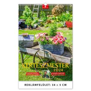 Dayliner Kertészmester 2024 Wandkalender mit einer Gartenszene mit einer Schubkarre mit Blumen - Bürobedarf