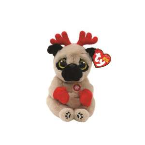 Figurină de pluș Beanie Babies MITTENS, câine maro cu coarne de ren roșii și mănuși, 15 cm - Jucării