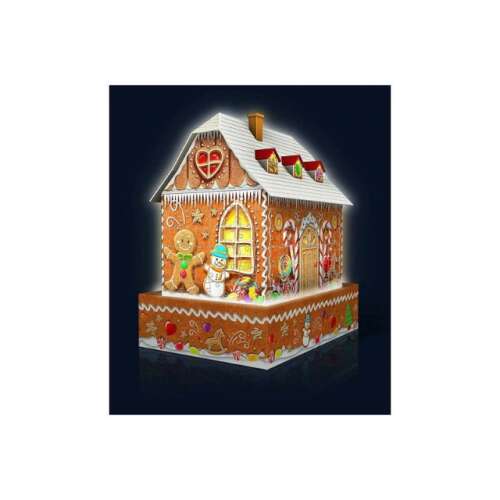 Puzzle 3D Ravensburger Casă de turtă dulce cu lumini LED, 216 piese
