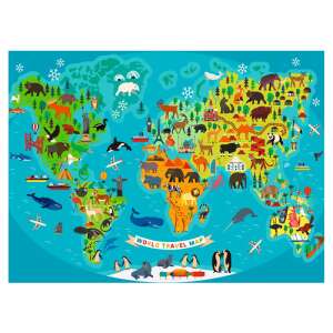 Ravensburger Puzzle 150 kom - Karta svijeta sa životinjama 93810152 - Puzzle