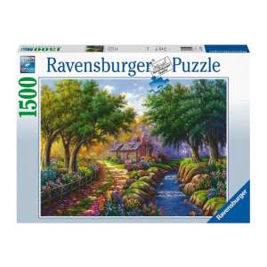 Ravensburger 1500 piece puzzle, House by the River, featuring a charming cottage in a forest setting - Puzzle