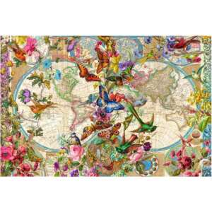 Puzzle Ravensburger 3000 elementów, Mapa Świata i Motyle, styl vintage, kolorowe, ptaki, kwiaty - Ravensburger Puzzle