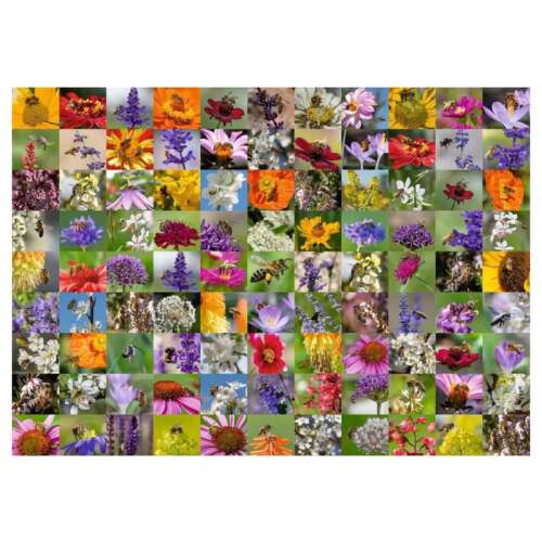 Puzzle Ravensburger 1000 elementów, Bee Collage, przedstawiające 99 obrazów pszczół i kwiatów