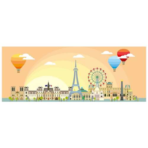 Ravensburger 1000 piece panorama puzzle, Day in Paris, featuring the Eiffel Tower, hot air balloons, and other Parisian landmarks
