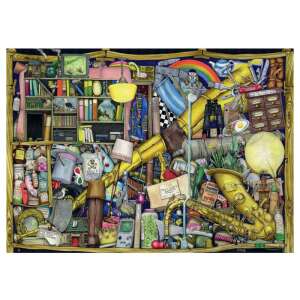 Puzzle Ravensburger 1000 dielikov, Grandad's Locker, zobrazujúce detailnú ilustráciu preplneného skrine plného rôznych predmetov - Puzzle