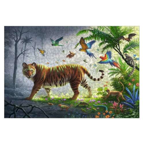 Ravensburger 500-teiliges Holzpuzzle, Tiger im Dschungel, mit Tiger, Papageien, Affen und anderen Dschungeltieren