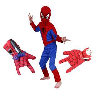 Set costum Spiderman S, 100-110 cm si doua manusi cu ventuze si discuri, rosu 71584701 Costume pentru copii
