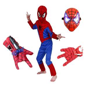 Set costum Spiderman, marime 3-5 ani, doua lansatoare si masca plastic LED, rosu 71584951 Costume pentru copii