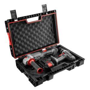 Graphite 58GE102 Werkzeugkoffer für Elektrowerkzeuge, offen, mit Bohrmaschine und Winkelschleifer - Graphite