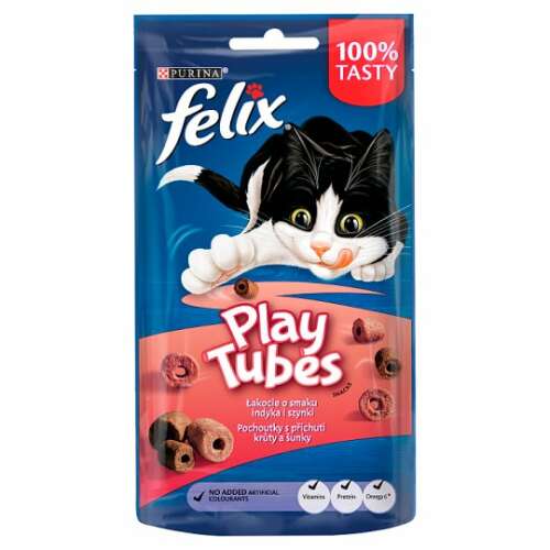 Felix Play Tubes pulyka és sonka ízű macska jutalomfalatok, 50g