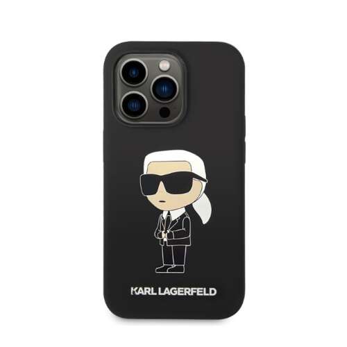 Karl Lagerfeld iPhone 14 Pro Max case, black with Karl Lagerfeld design, front view