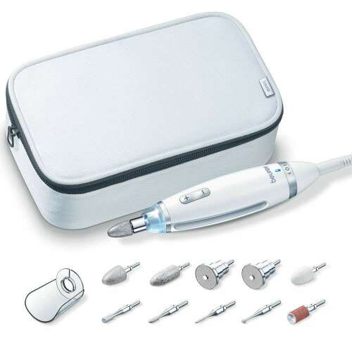 Beurer MP 62 electric nail and foot care kit, white, with attachments and carrying case