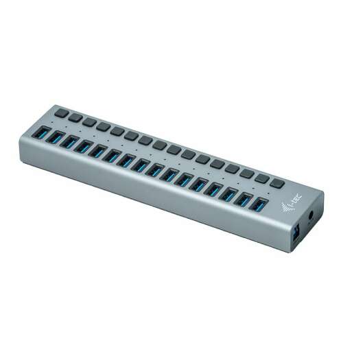 i-tec 16-Port USB 3.0 Hub, Ladestation, grau, schräge Ansicht