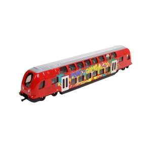 Siku Two-Story Play Train, red toy train with colorful graffiti, angled view - Siku