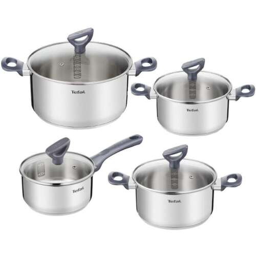 Tefal Daily Cook 8-teiliges Edelstahl-Kochgeschirr-Set mit Glasdeckeln