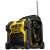 DeWalt DCR020-QW XR hordozható DAB+/FM rádió, oldalnézet, hangszórórács és tápkábel látható