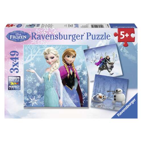 Ravensburger Jégvarázs Puzzle 3x49 darabos doboz, Elzával, Annával, Kristoffal, Svennel és Olaffal - Puzzle és kirakó