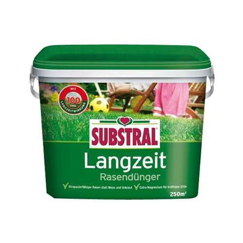 Substral Langzeit Rasendünger 250m2, Langzeitdünger für Rasen, grüner Eimer mit weißem Deckel, 100 Tage Wirkung