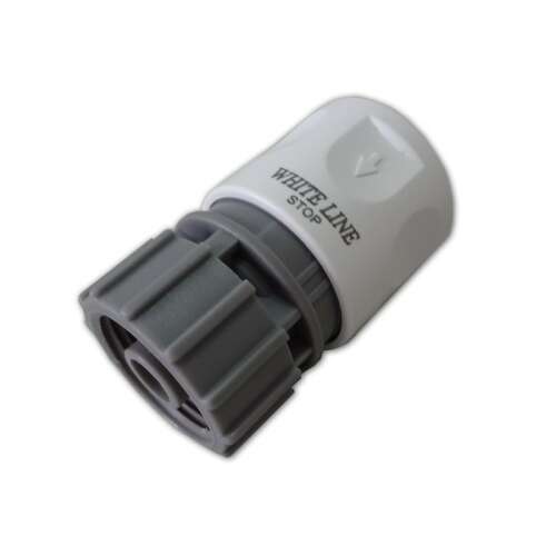 Conector rapid WHITE LINE 3/4 inch cu supapă de oprire, gri și alb, pentru furtun de grădină