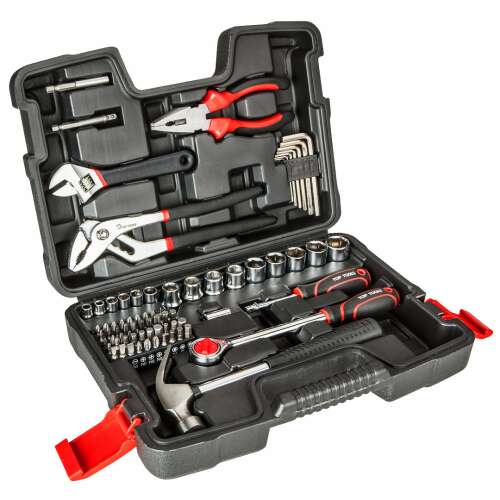 Top Tools 81 piece 1/4" and 1/2" multifunction tool set, includes sockets, wrenches, screwdrivers, pliers, and a hammer