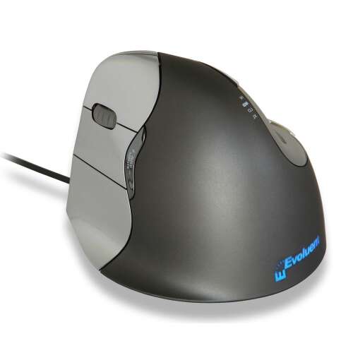 Vertikálna ergonomická myš Evoluent 4, Čierna/Strieborná, Káblová, Ľavá Ruka