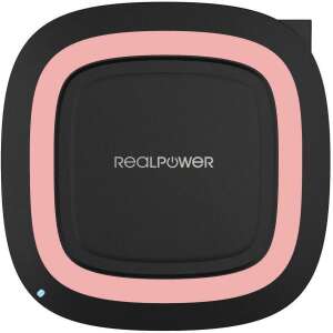 RealPower 10W ładowarka bezprzewodowa, czarna z różowym pierścieniem, certyfikat Qi - Bezprzewodowa ładowarka