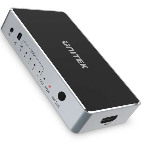 Unitek V1110A 5 Port HDMI Kapcsoló, 4K Ultra HD, 5 Bemenet 1 Kimenet, távirányítóval