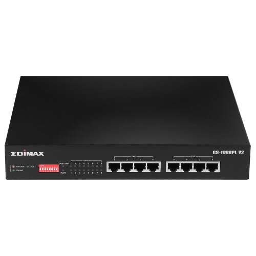 Edimax GS-1008PL V2 Gigabit Switch, 8 porttal ellátott PoE+ hálózati kapcsoló, 30W-os portonként