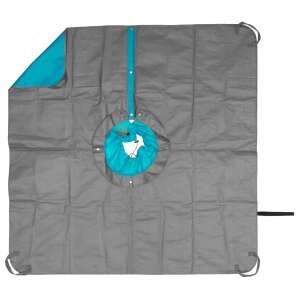 Gardena City Gardening Trimming Mat, blue and grey, unfolded, showing the adjustable collar and the straps - Weed barrier fabric