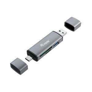 Czytnik kart Equip 245460 OTG USB 3.0 z hub USB, szary, do SD, MicroSD, pamięci USB, kompatybilny z urządzeniami Android i iOS - Czytnik kart