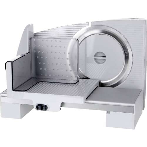 Emerio MS-125001 elektrische Fleischschneidemaschine, weiß, Edelstahlmesser, einstellbare Dicke, Sicherheitsschalter, rutschfeste Füße