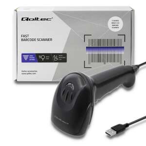 Scanner de coduri de bare Qoltec 50866, negru, USB, cititor de coduri 1D, scanare rapidă, rezistent la căderi, plug and play - Qoltec