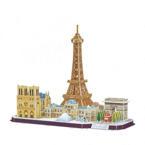 Összeszerelt CubicFun Párizs 3D Puzzle Eiffel toronnyal, Notre Dame-mal, Louvre piramissal és Arc de Triomphe-fal