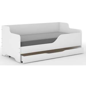 Pat LILU alb pentru copii cu saltea și sertar pentru lenjerie, 160x80cm - Nonbrand Paturi pentru tineri