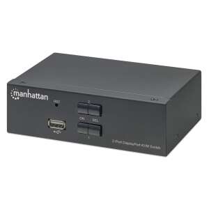 Comutator KVM Manhattan 153546 cu 2 porturi DisplayPort, negru, vedere din față - Switch-uri KVM