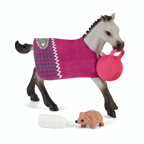 Schleich Horse Club Foal Playset with blanket, ball, bottle and hedgehog figure