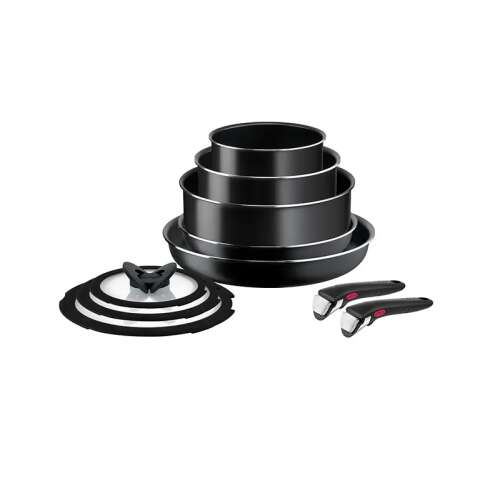 Tefal Ingenio Easy Cook & Clean 10-teiliges Kochgeschirr-Set, schwarze Antihaft-Töpfe und -Pfannen, abnehmbare Griffe, Glasdeckel