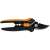 Fiskars Solid floral pruning shears, black and orange handles, angled view
