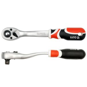 YATO 1/2 inch Drive Ratchet Handle with Bent Shaft and Soft Grip - Socket Wrench