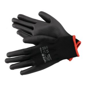 YATO Schwarze Nylon Arbeitshandschuhe Größe 8, PU-beschichtete Handfläche - Schutzausrüstung