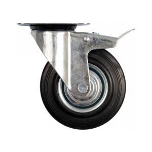 VOREL 160mm Industrie-Lenkrolle mit Bremse, schwarzer Gummireifen - Industrieräder & -rollen