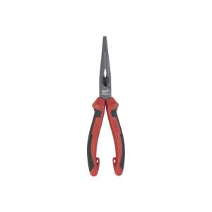 MILWAUKEE Kliešte s dlhým nosom 205 mm, červené a čierne rukoväte, na elektrické práce, strihanie drôtov a uchopenie - Kliešte
