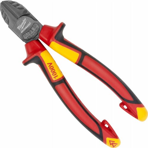Close-up of Milwaukee 160mm Insulated Side Cutting Pliers, 1000V, German made