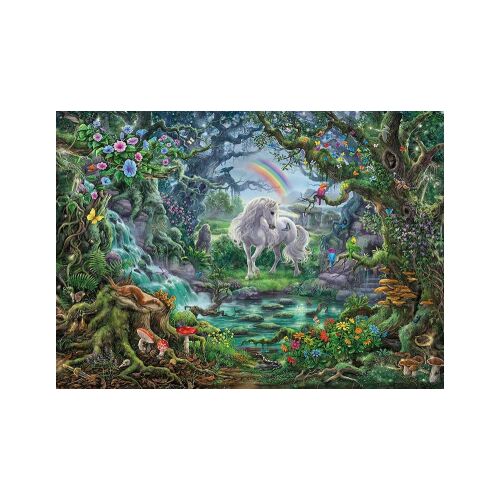 Puzzle finalizat Ravensburger Unicorn Forest Exit, 759 piese, scenă fantastică