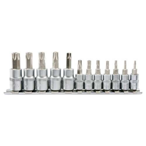 YATO 12 darabos Torx bit dugókulcs készlet, 1/4" és 3/8" CrV, közeli kép
